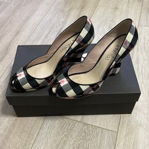 Maloles plaid floral curved wedge peep toe heel*